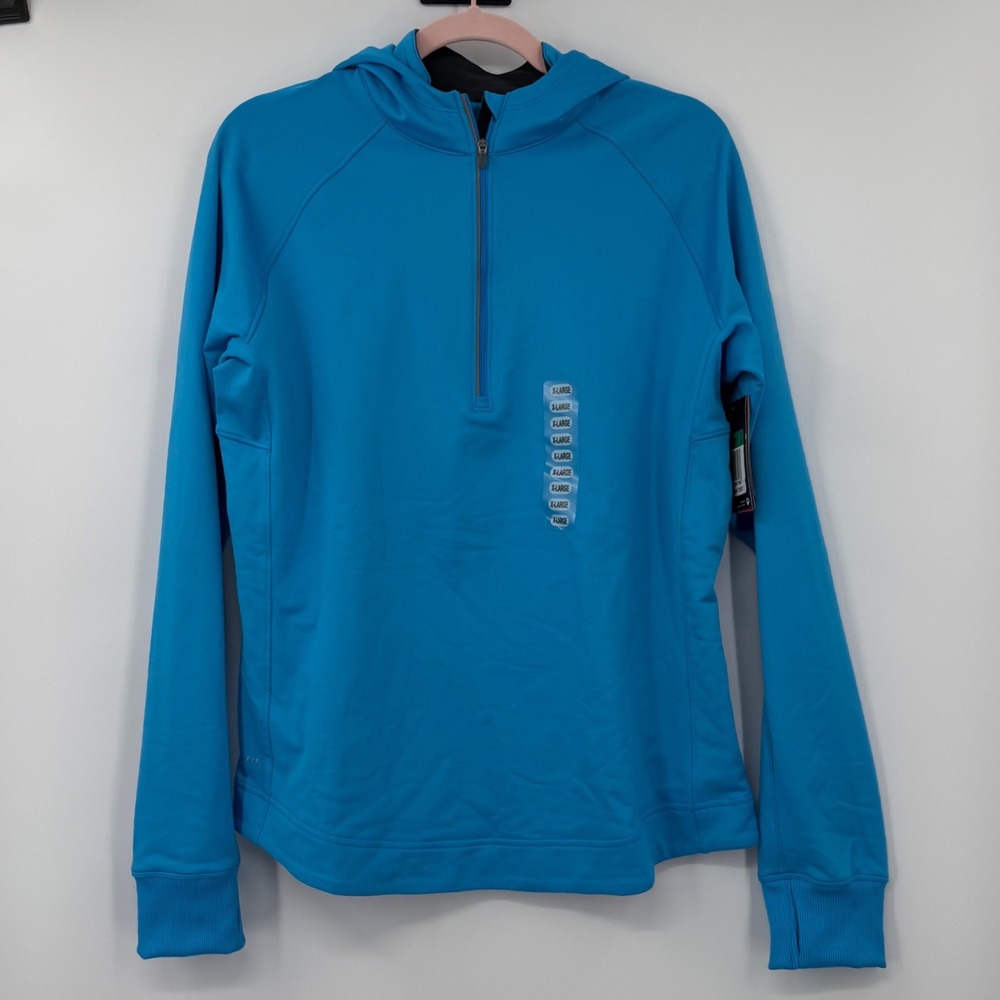 Nike Dri-FIT Half Zip Hoodie Women XL Blue Thumbhole Pullover 481311-417